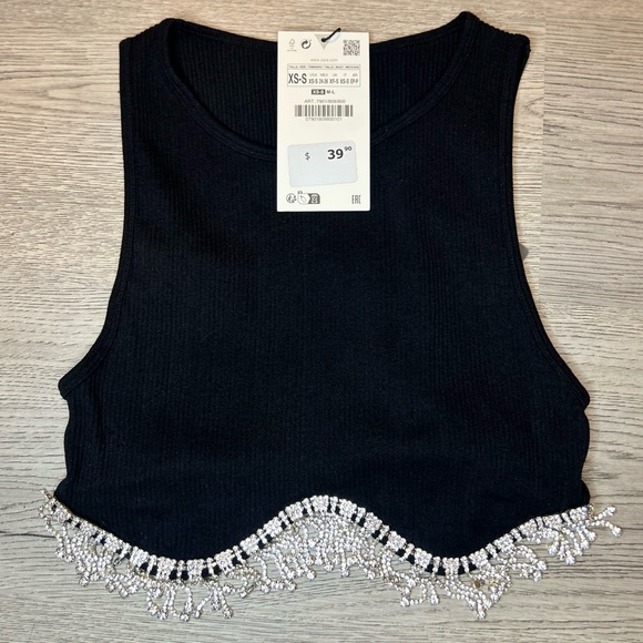 Zara black crop top with diamonds - Picture 2 of 3